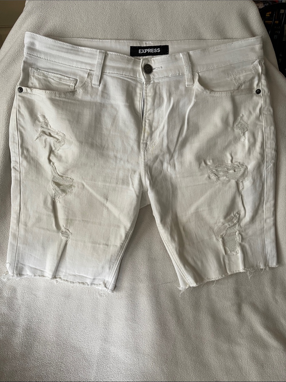 Express White Distressed Denim Jean Shorts